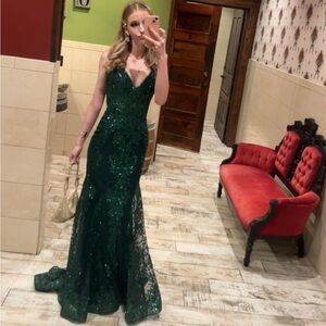 Emerald Dark Green Sequin Mermaid Prom Dress | Corset Bodice